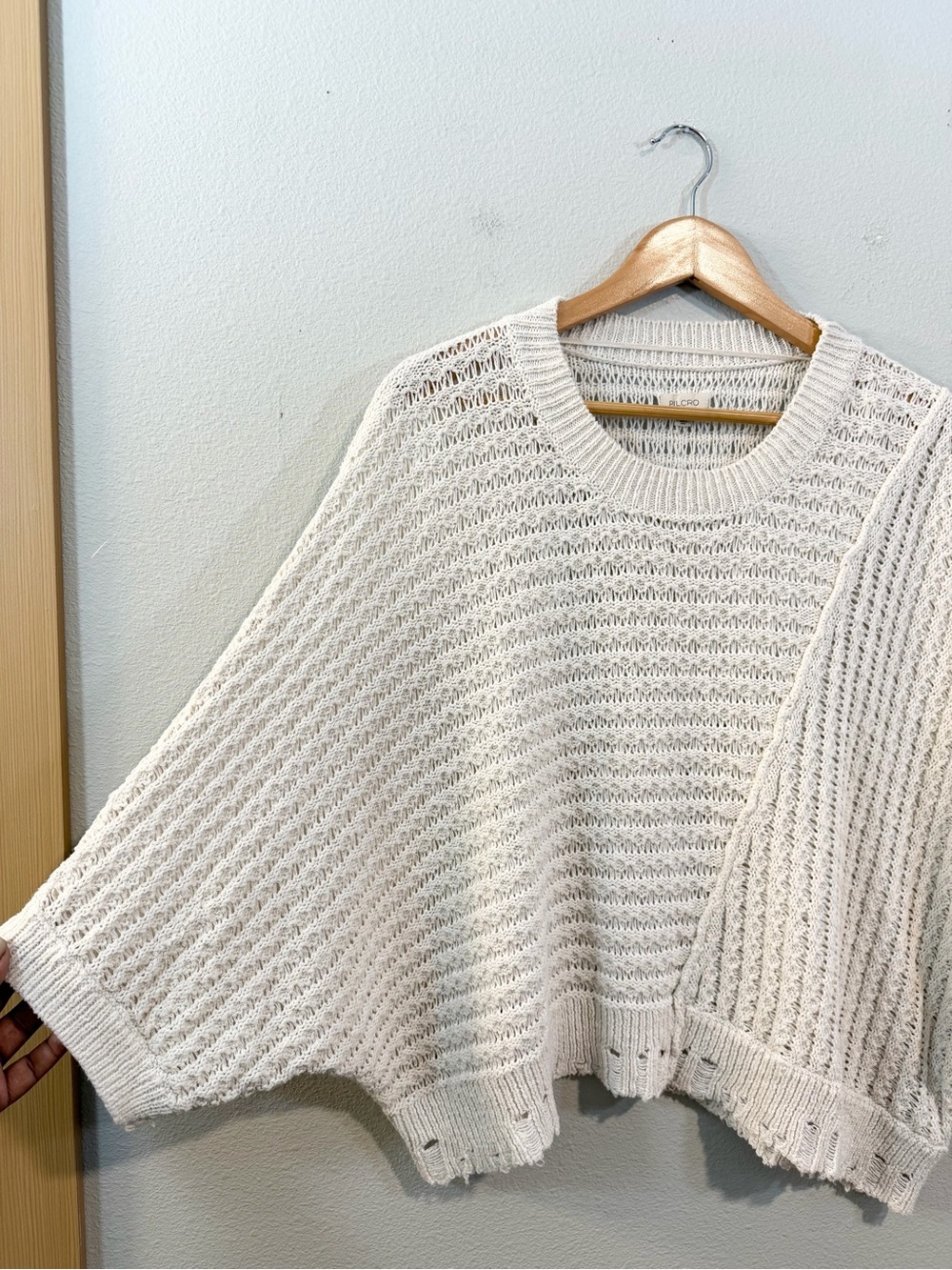 Pilcro Anthropologie Distressed Asymmetric Open Stitch Sweater M Ivory - Picture 3 of 10